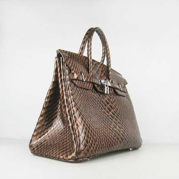 High Quality Fake Hermes Birkin 35CM Fish Veins Leather Bag Coffee 6089